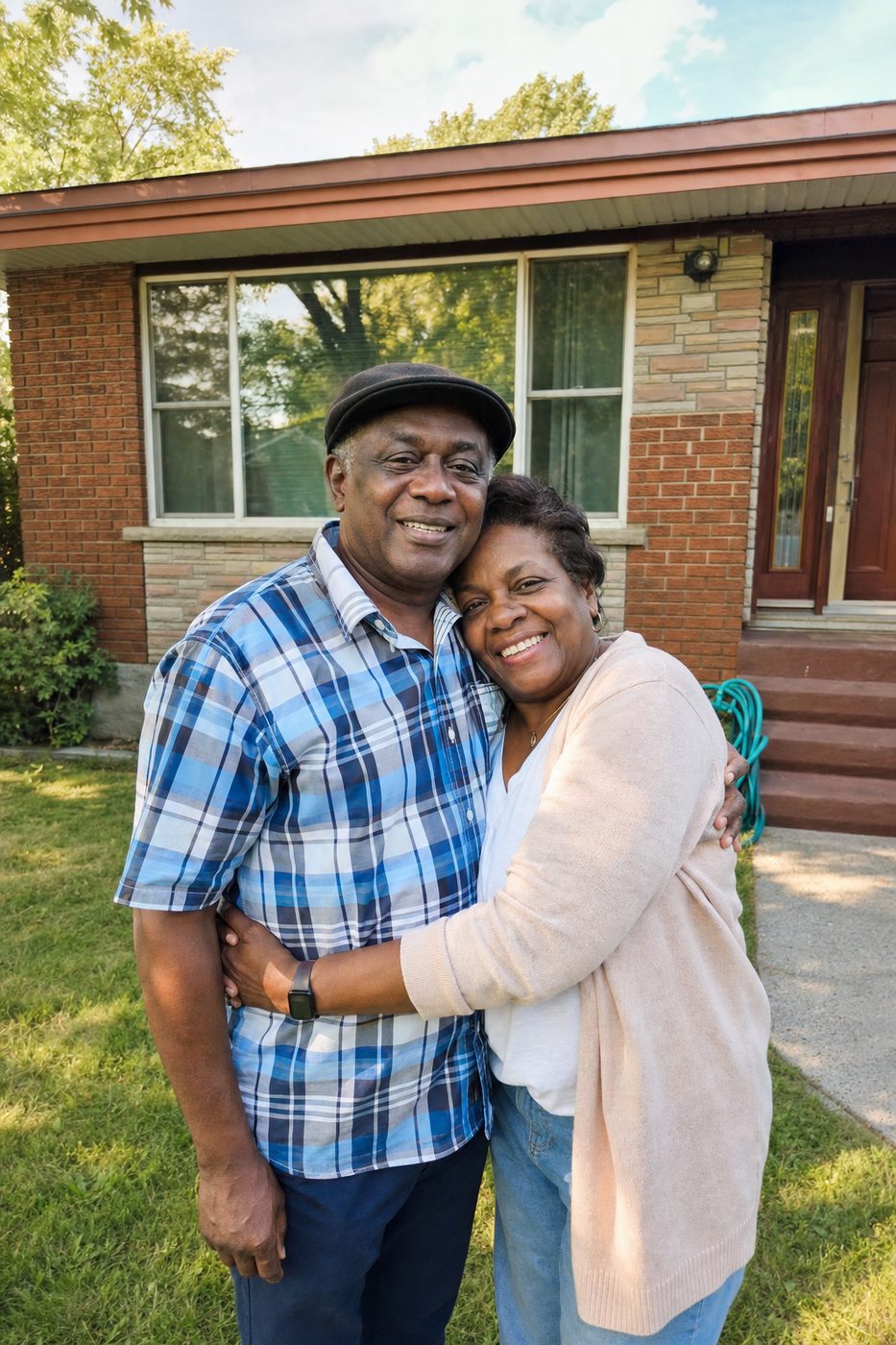 Couple de retraités devant leur bungalow à Montréal-Nord